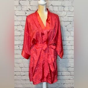 Vintage Victoria's Secret coral pink jacquard kimono wrap robe OS